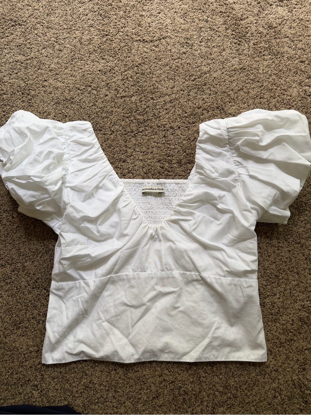 Abercrombie & Fitch White V-Neck Puff Sleeve Top